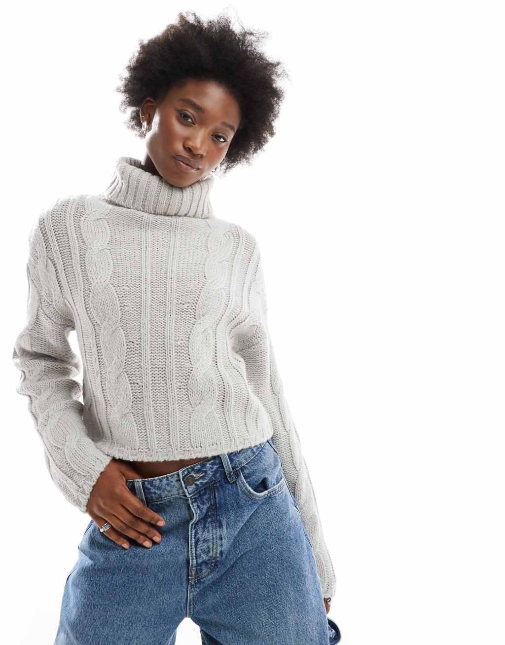 Reclaimed Vintage cable sweater in gray product image