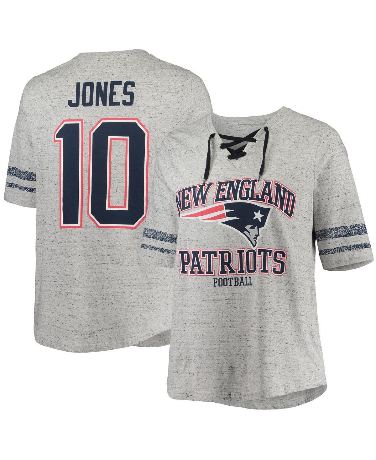 Womens Mac Jones Heathered Gray New England Patriots Plus Size Lace-Up V-Neck T-shirt Product Image