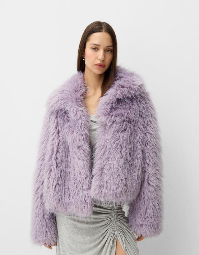 Faux fur jacket with lapel collar Product Image