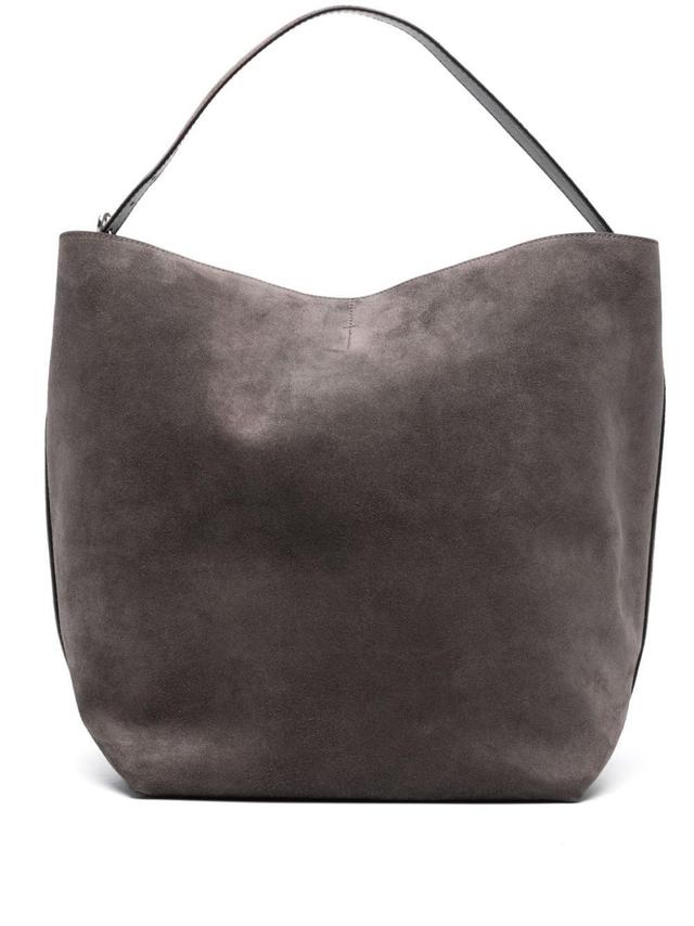 Open-top Suede Tote Bag In Grey Product Image