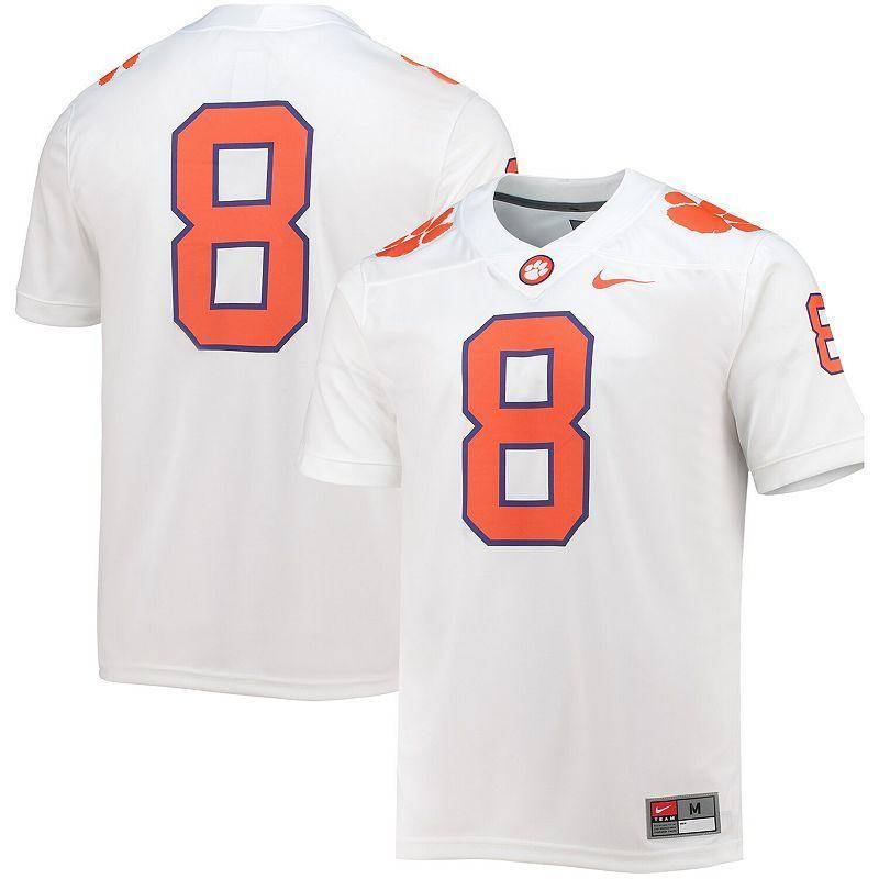 Mens Big and Tall 8 White Clemson Tigers Game Jersey - White Product Image