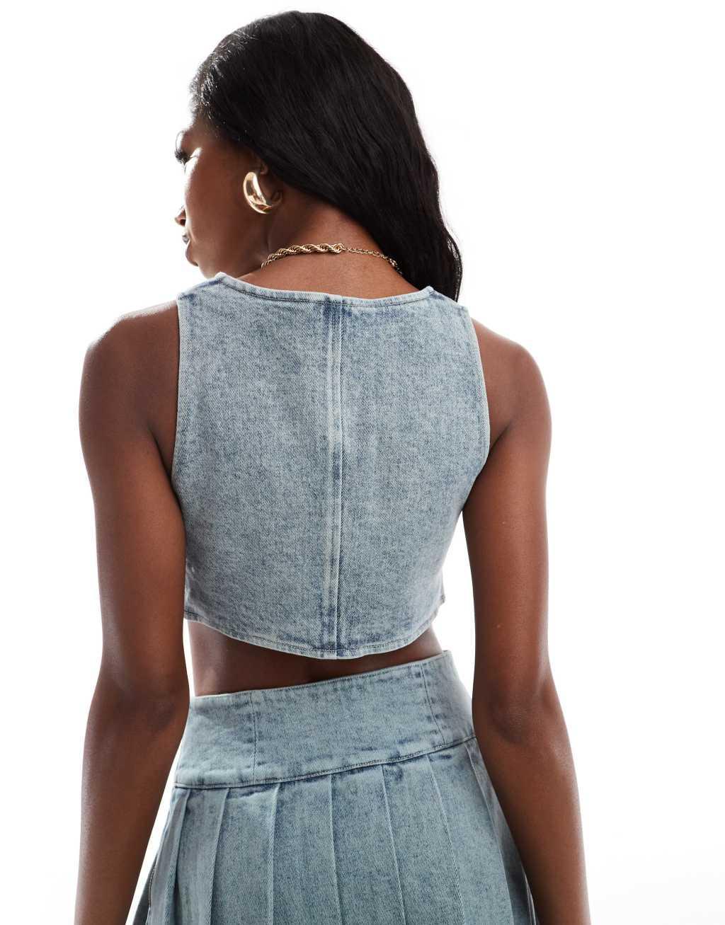 Extro & Vert cropped denim vest in blue - part of a set Product Image