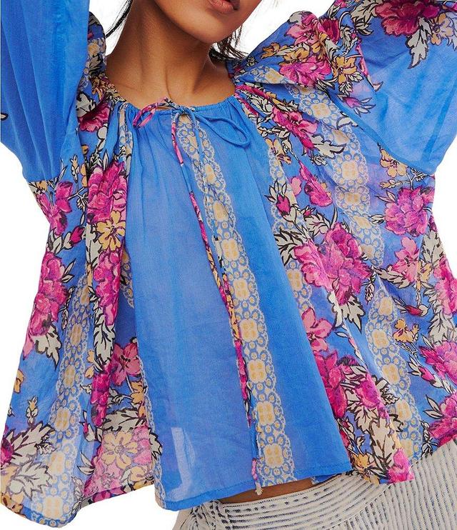 Free People Elena Floral Print Drawstring Round Neck Long Sleeve Top Product Image