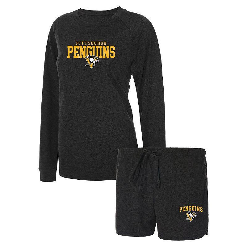 Womens Concepts Sport Pittsburgh Penguins Meter Knit Long Sleeve Raglan Top & Shorts Sleep Set Product Image