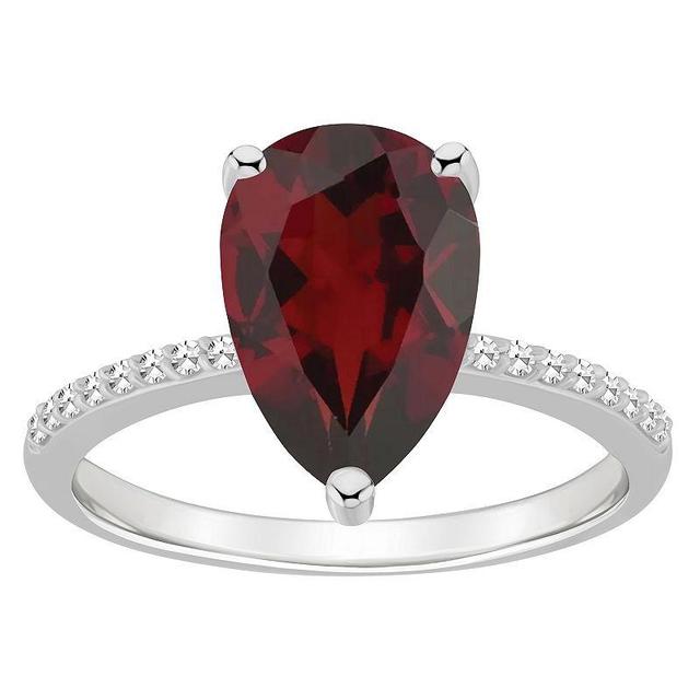 Alyson Layne Sterling Silver 10 mm x 8 mm Pear Shape Gemstone & 1/10 Carat T.W. Diamond Ring, Womens Red Product Image