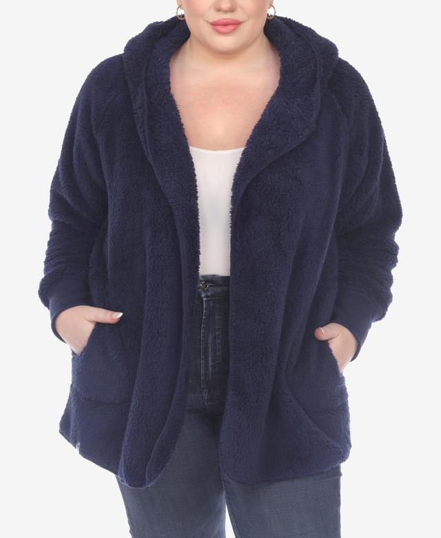 White Mark Plus Size Plush Hooded Cardigan Jacket with Pockets Product Image