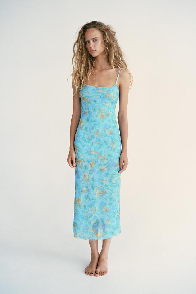 PRINTED TULLE MIDI DRESS Product Image