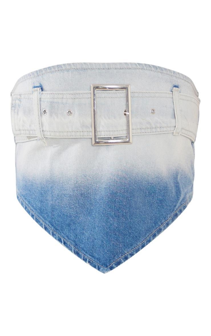 Faded Mid Blue Wash Belted Denim Top Product Image