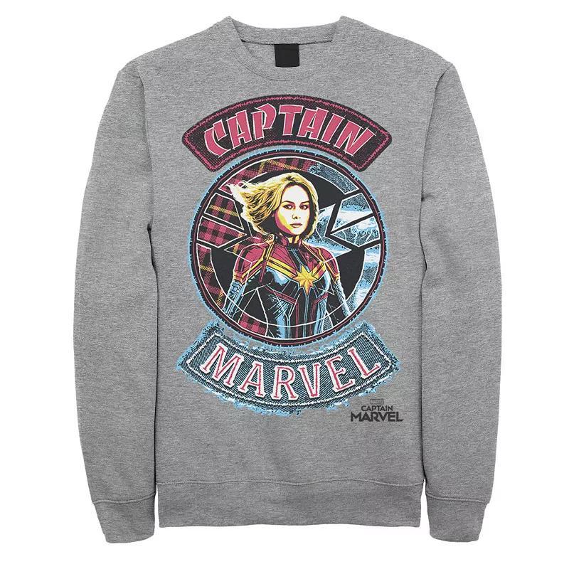 Marvel Mens Captain Marvel Patchwork Logos, Crewneck Fleece Product Image