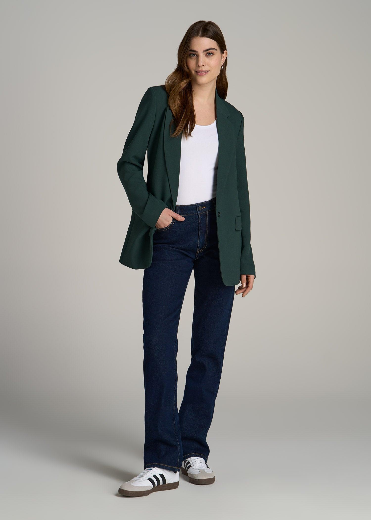 Boyfriend-Fit Single Button Blazer for Tall Women in Smoky Pine Product Image