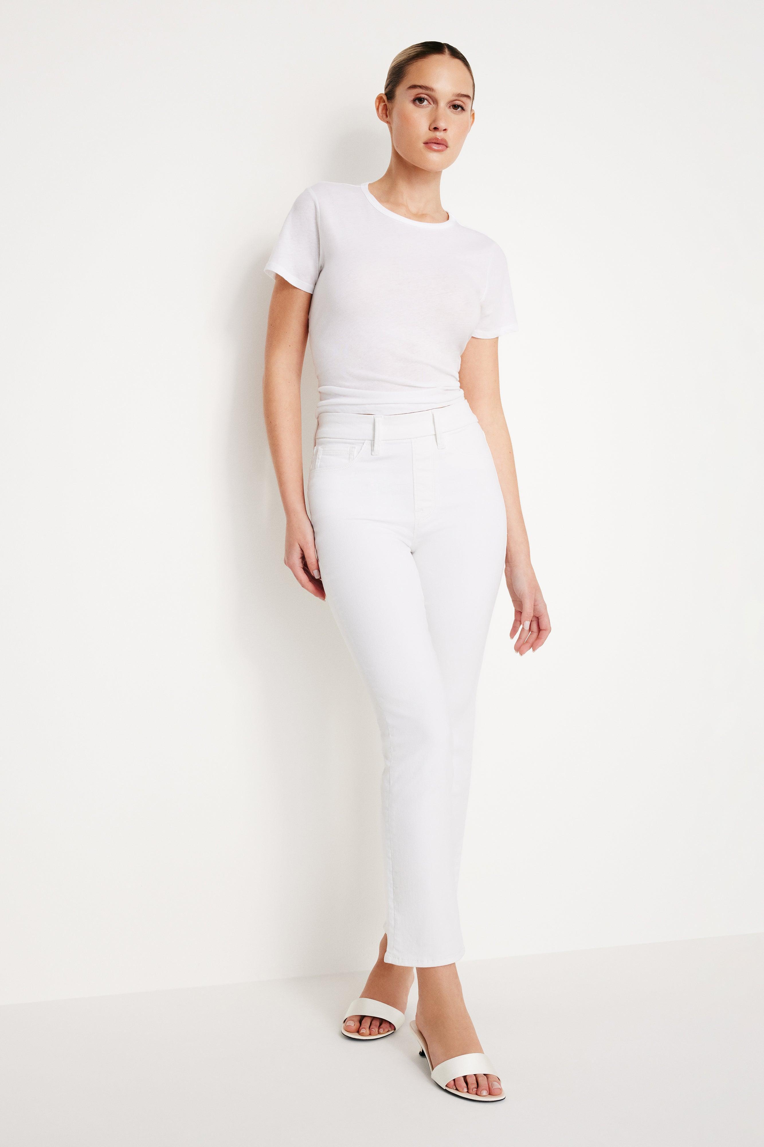 POWER STRETCH PULL-ON STRAIGHT JEANS | WHITE001 Product Image