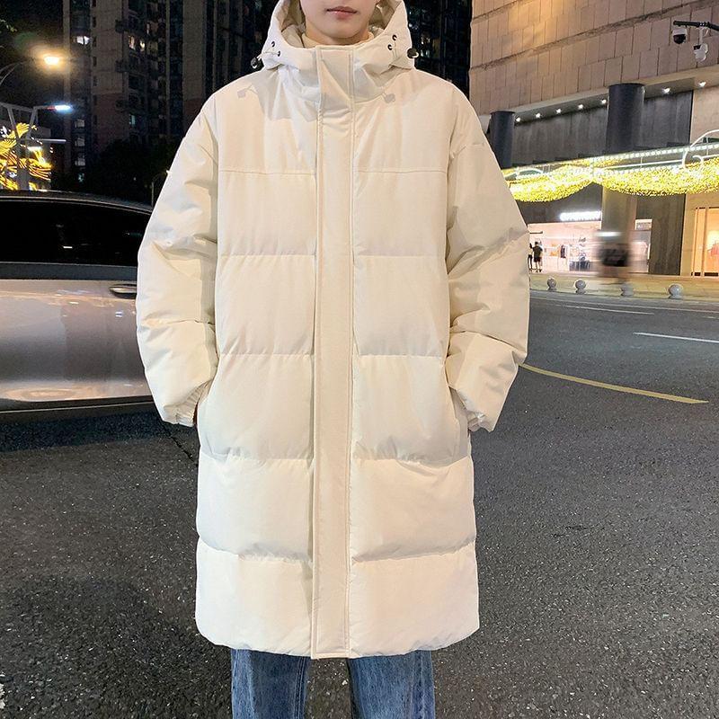 Hooded Plain Zip Long Puffer Coat Product Image