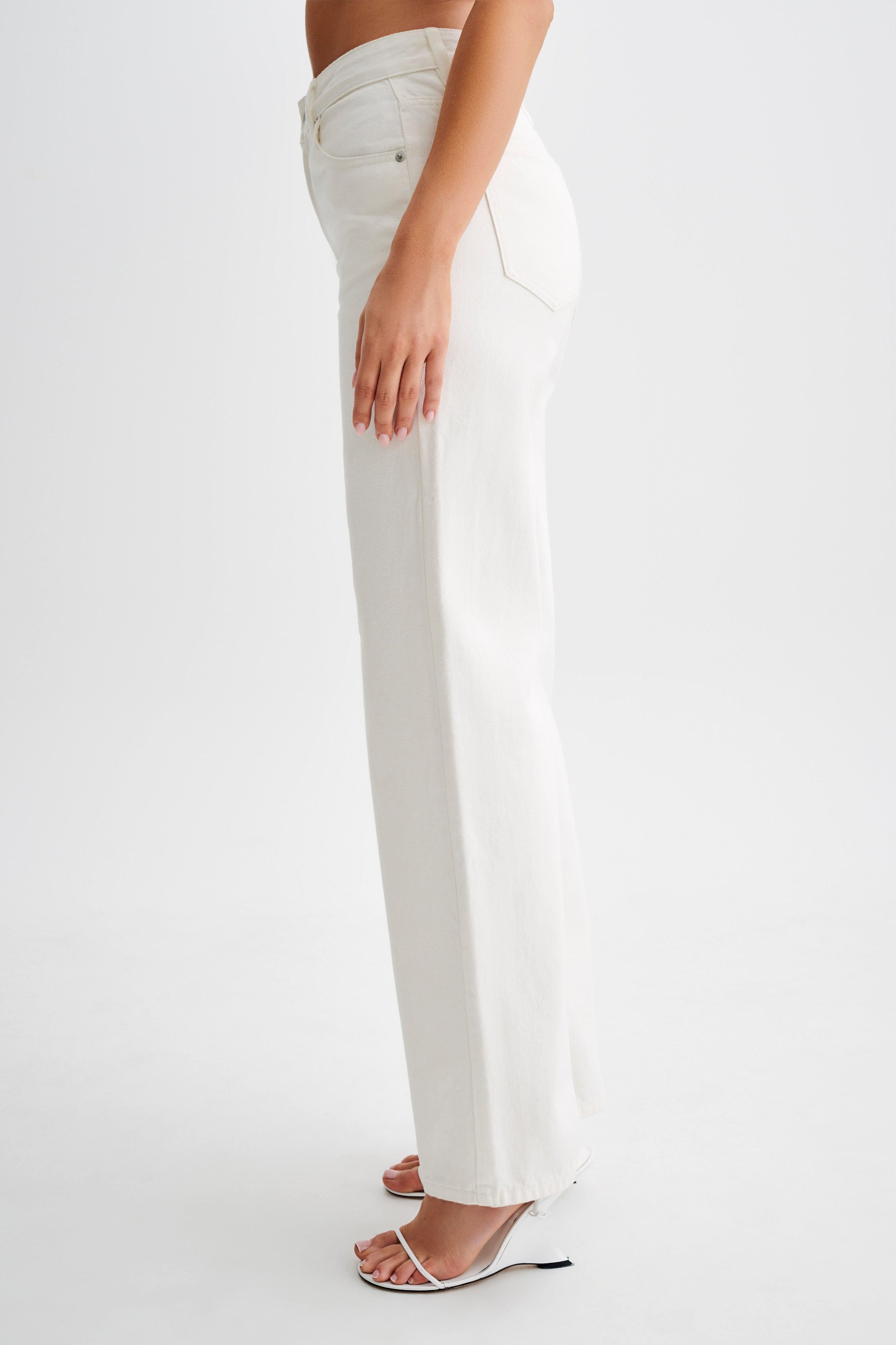 Roxy Wide Leg High Waist Denim Jeans - White Product Image