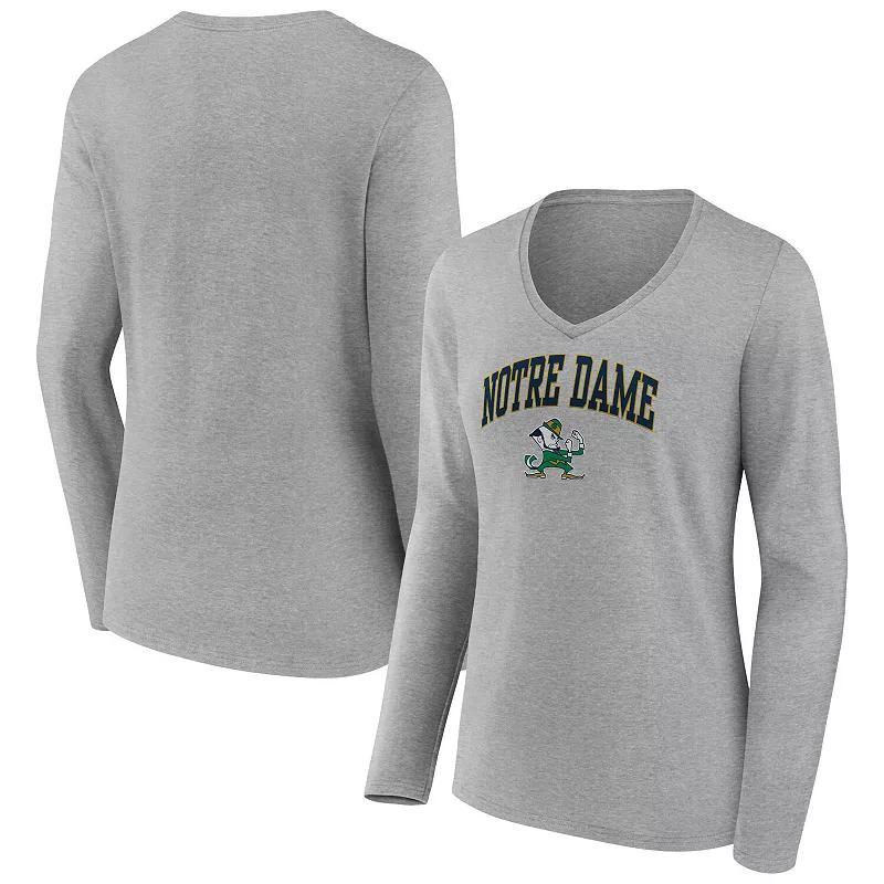 Womens Fanatics Branded Heather Gray Notre Dame Fighting Irish Evergreen Campus Long Sleeve V-Neck T-Shirt Product Image