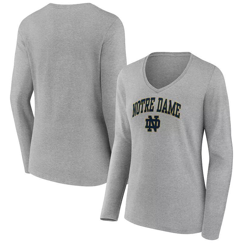 Womens Fanatics Heather Gray Notre Dame Fighting Irish Evergreen Campus Long Sleeve V-Neck T-shirt Product Image