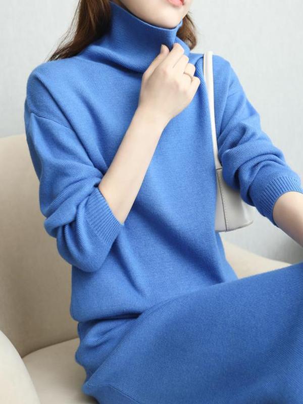 Urban Loose Solid Color High-Neck Sweater Tops & Skirts Bottoms Suits Product Image