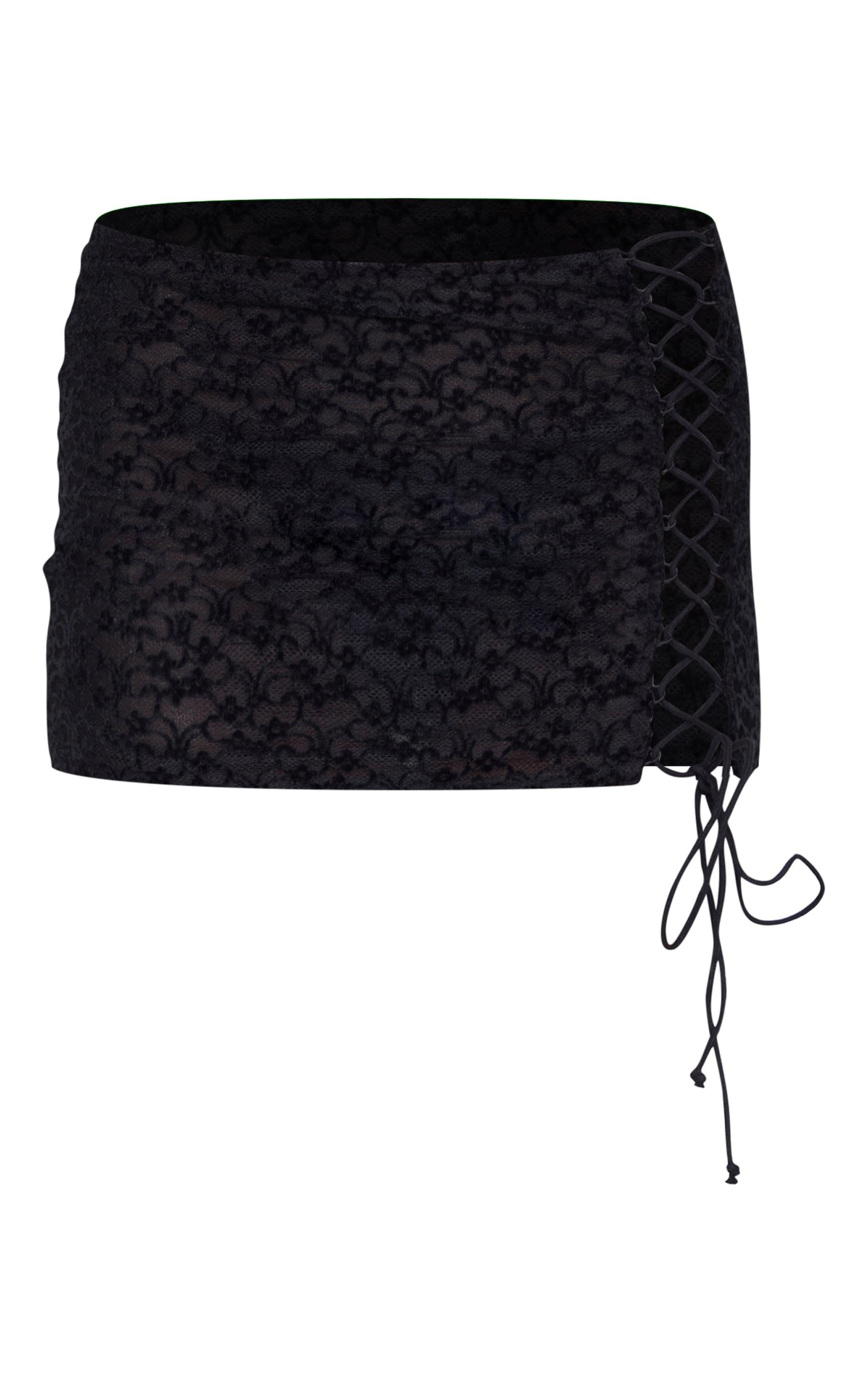 Black Velvet Lace Up Mini Skirt Product Image