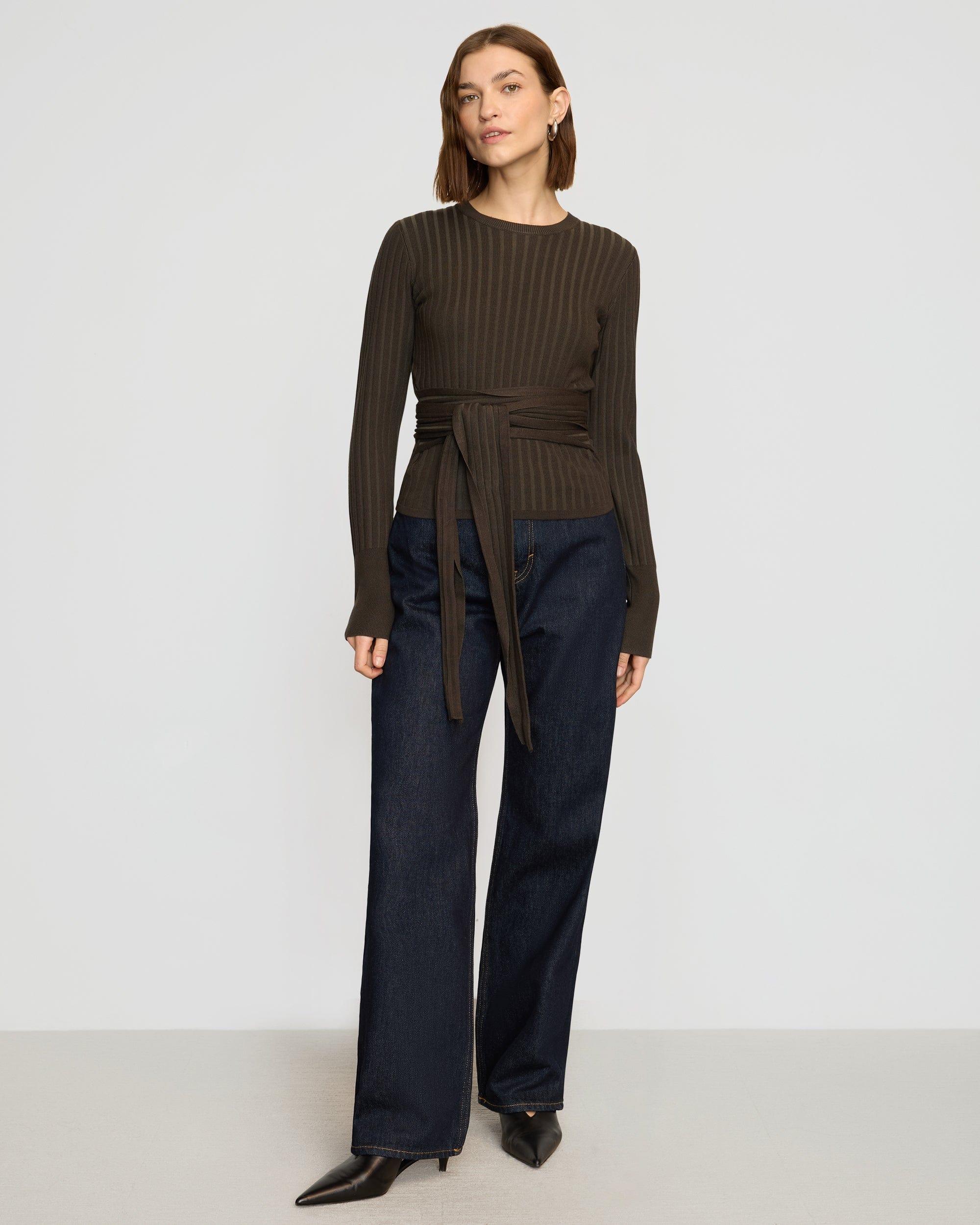 Deniza Tie-Front Ribbed Sweater Product Image