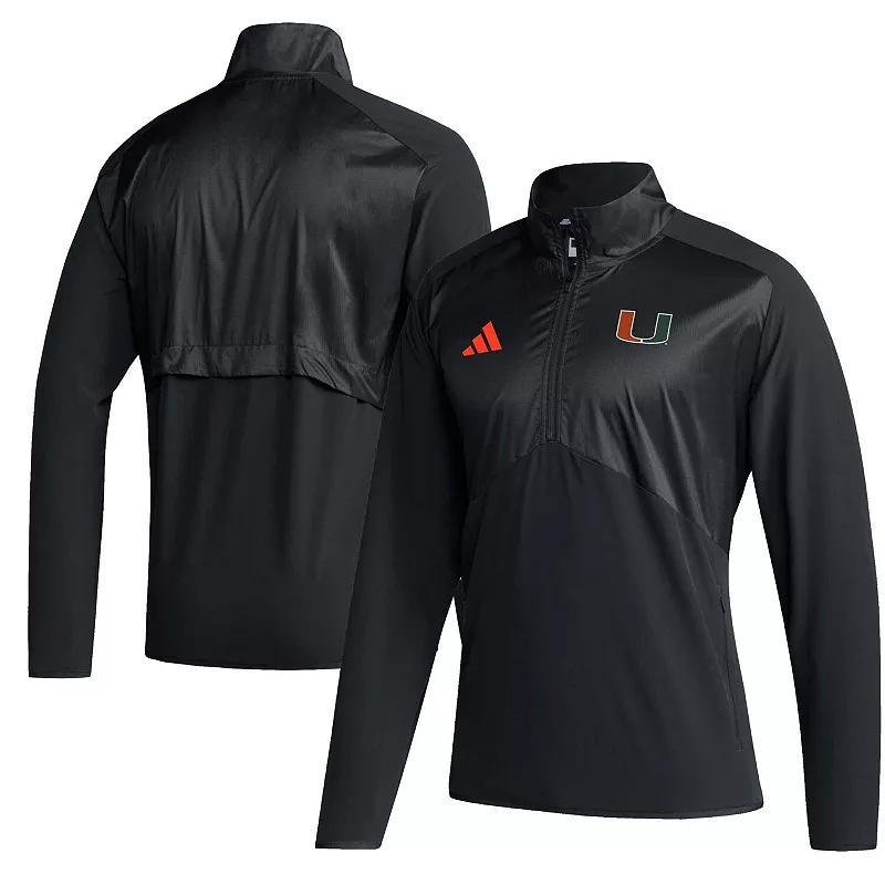 Mens adidas Miami Hurricanes Sideline AEROREADY Raglan Sleeve Quarter-Zip Jacket Product Image