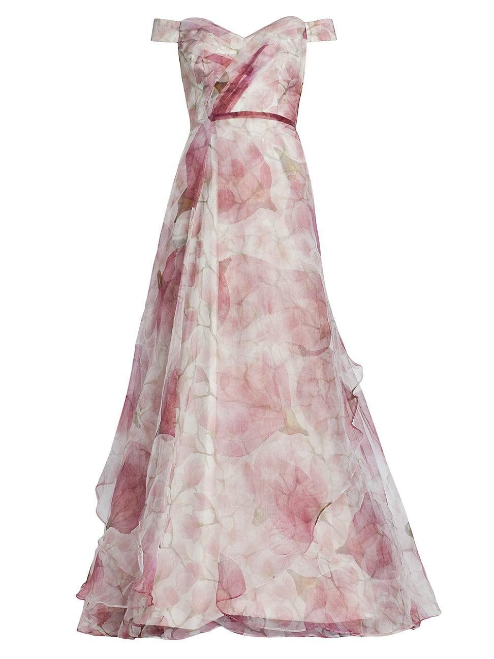 Womens Floral Organza Off-The-Shoulder Gown Product Image