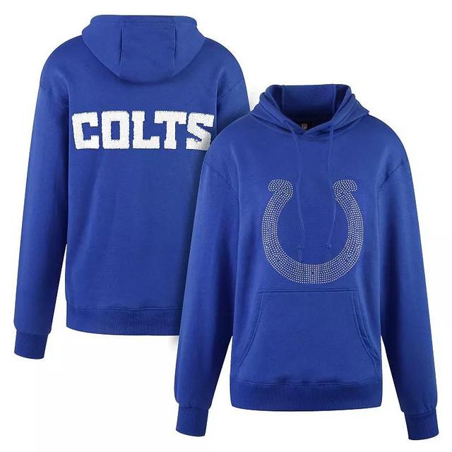 Womens Cuce Royal Indianapolis Colts Rhinestone Logo Wordmark Pullover Hoodie Product Image