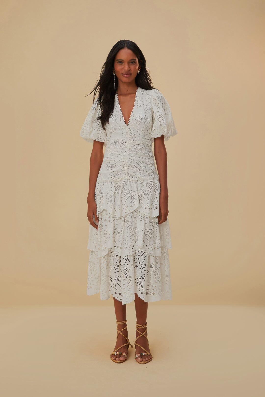 Womens Eyelet Cotton Lace-Up Midi-Dress Product Image