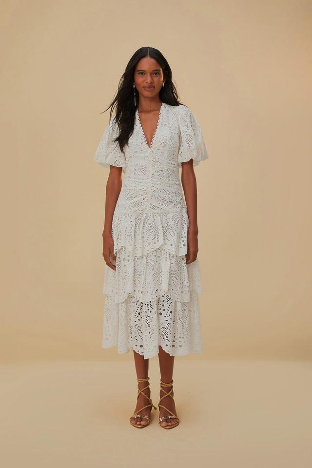 Farm Rio Eyelet Puff Sleeve Midi Dress Product Image