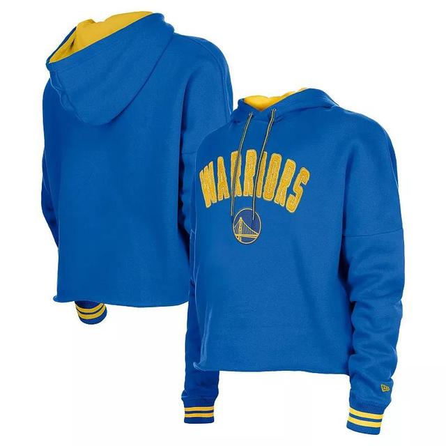 Womens New Era Royal Golden State Warriors Boxy Raw Edge Pullover Hoodie Product Image