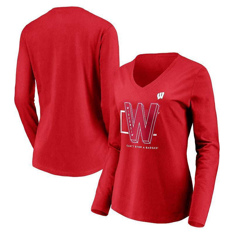 Womens Fanatics Branded Wisconsin Badgers Cant Stop a Badger V-Neck Long Sleeve T-Shirt Product Image