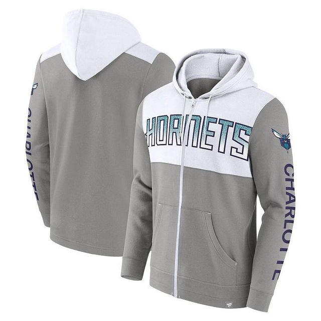 Mens Fanatics Branded Gray/White Charlotte Hornets Skyhook Colorblock Full-Zip Hoodie Product Image