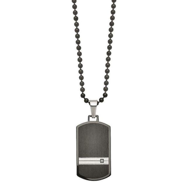 Mens Black Stainless Steel Cubic Zirconia Dog Tag Necklace Product Image