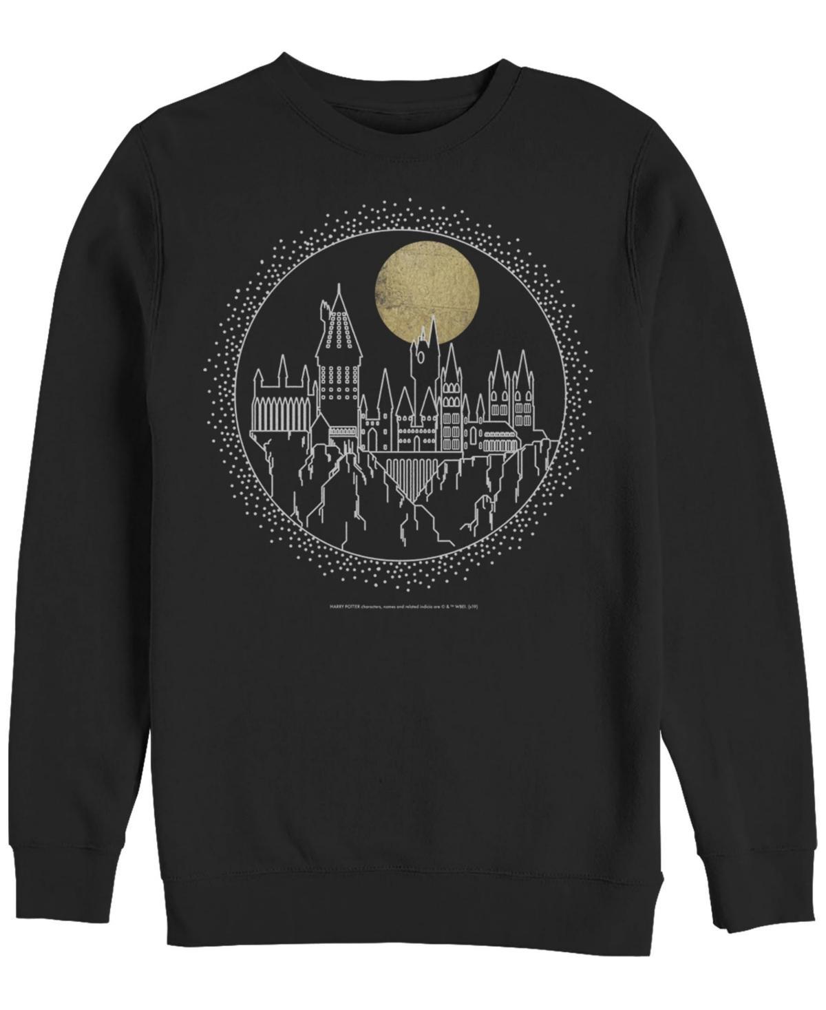 Mens Harry Potter Deathly Hallows 2 Hogwarts Line Art Fleece Pullover Black Product Image