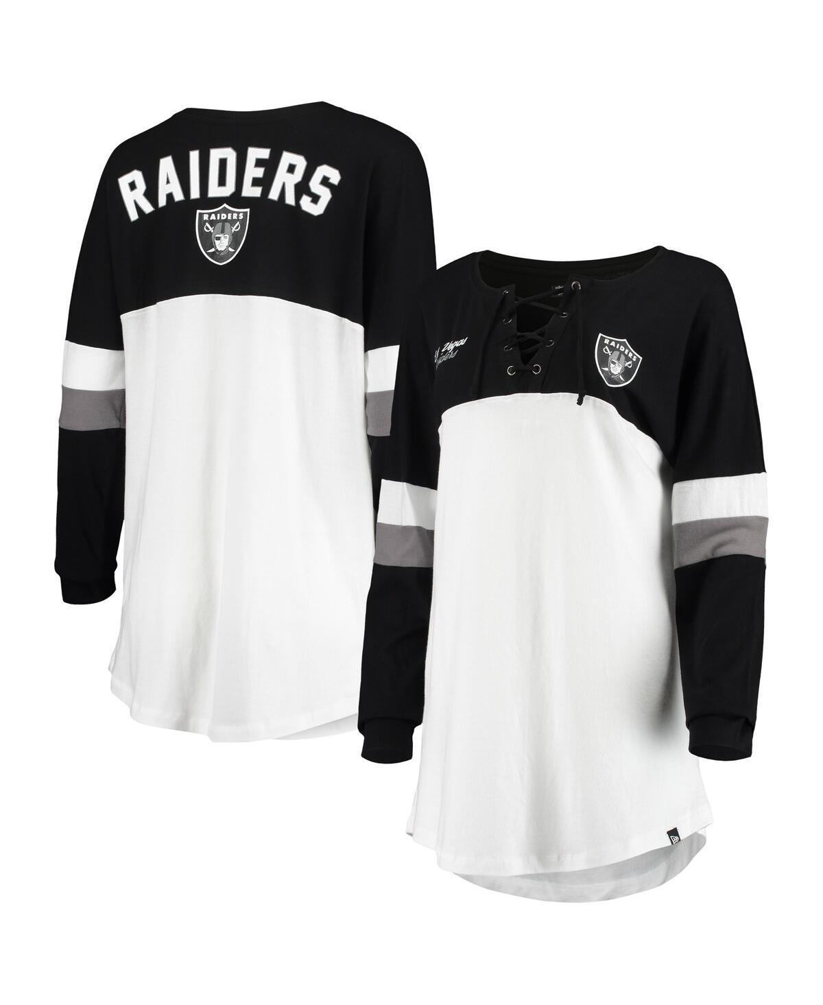 Womens New Era White Las Vegas Raiders Athletic Varsity Lace-Up V-Neck Long Sleeve T-shirt - White product image