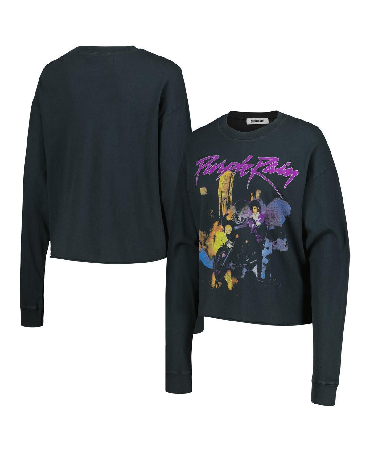 Daydreamer Womens Black Prince Purple Rain Cropped Long Sleeve T-Shirt Product Image