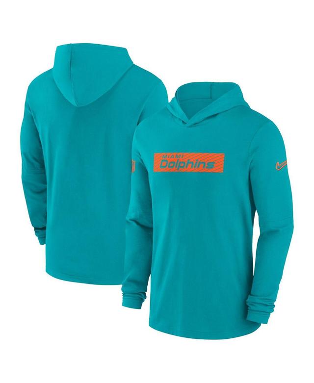 Nike Mens Aqua Miami Dolphins Sideline Hoodie Performance Long Sleeve T-Shirt Product Image