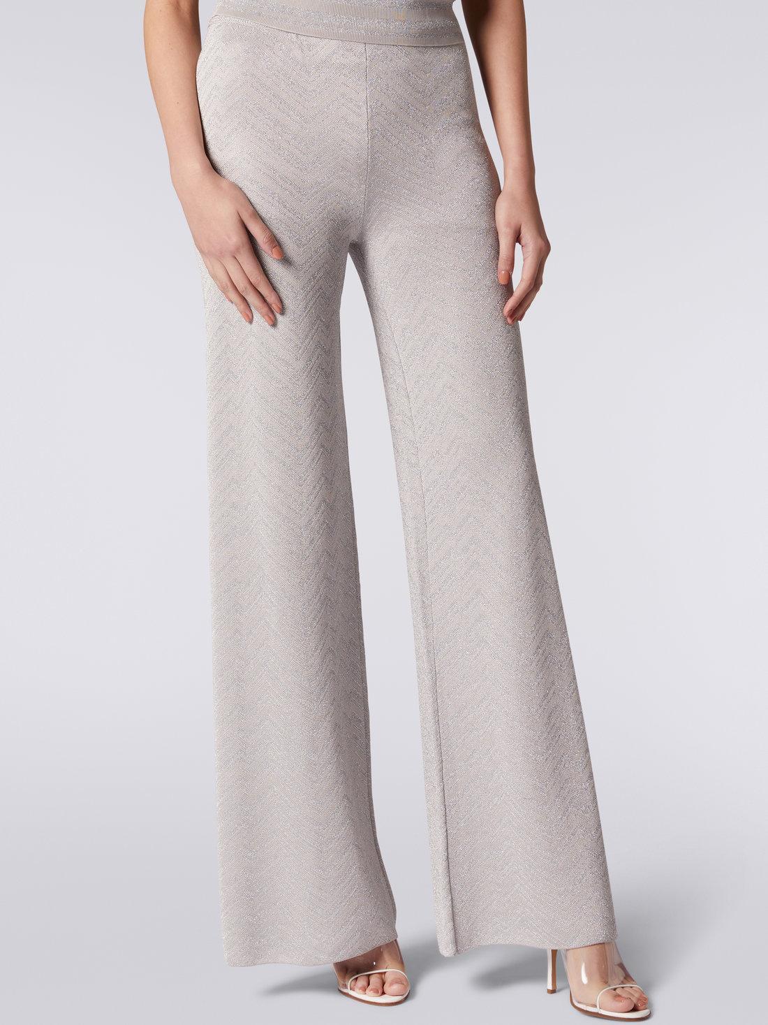 Flared trousers with chevron and Lurex sections Silver | Missoni product image