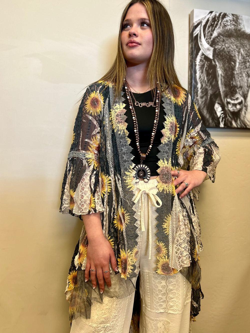 Blowing Sunflower Lace Duster Product Image