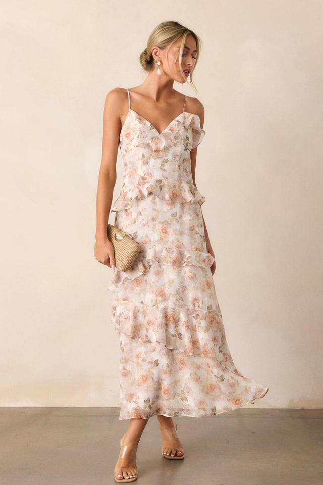 Searching For Love Ivory Floral Ruffle Midi Dress Product Image