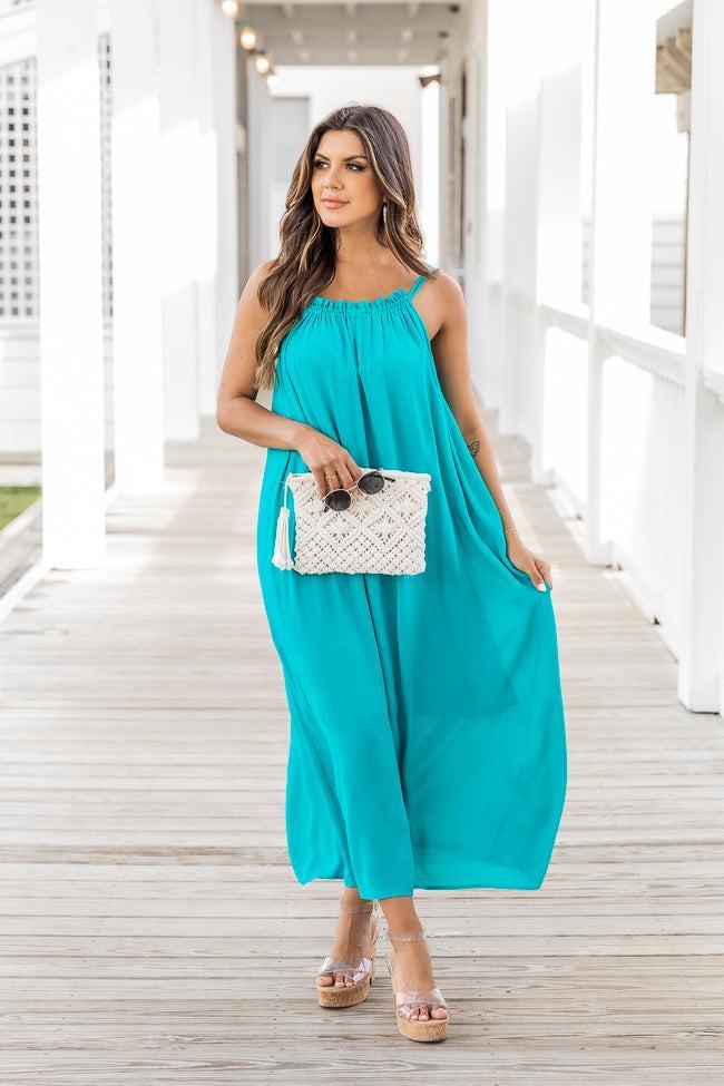 Choose Fate Teal High Neck Midi Dress FINAL SALE Product Image