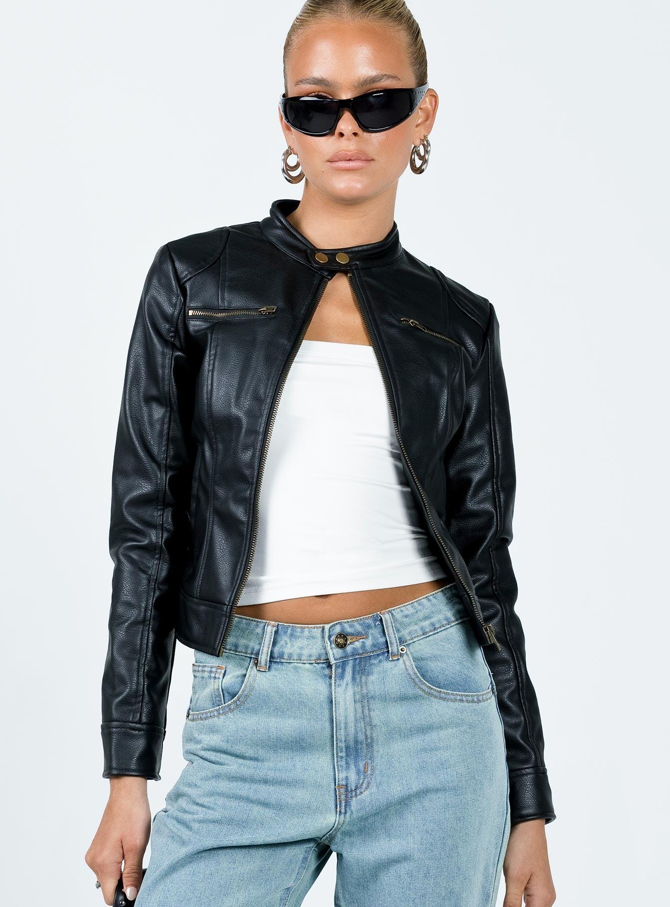 Pottsville Faux Leather Moto Jacket Black Product Image