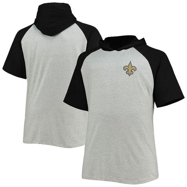 Mens Heathered Gray/Black New Orleans Saints Big & Tall Raglan Short Sleeve Pullover Hoodie Product Image