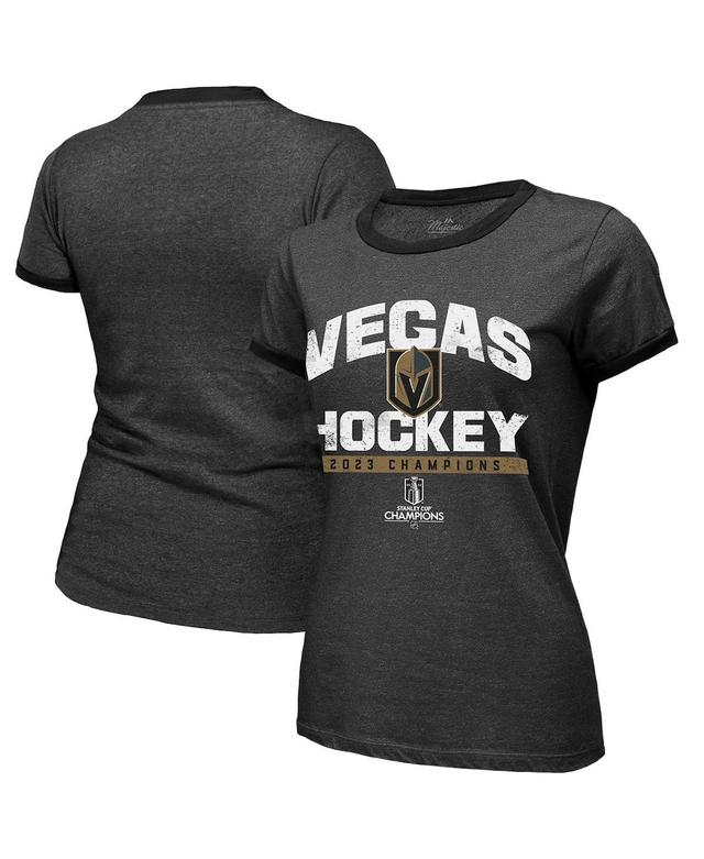 Womens Majestic Threads Black Vegas Golden Knights 2023 Stanley Cup Champions Ringer Tri-Blend T-shirt Product Image