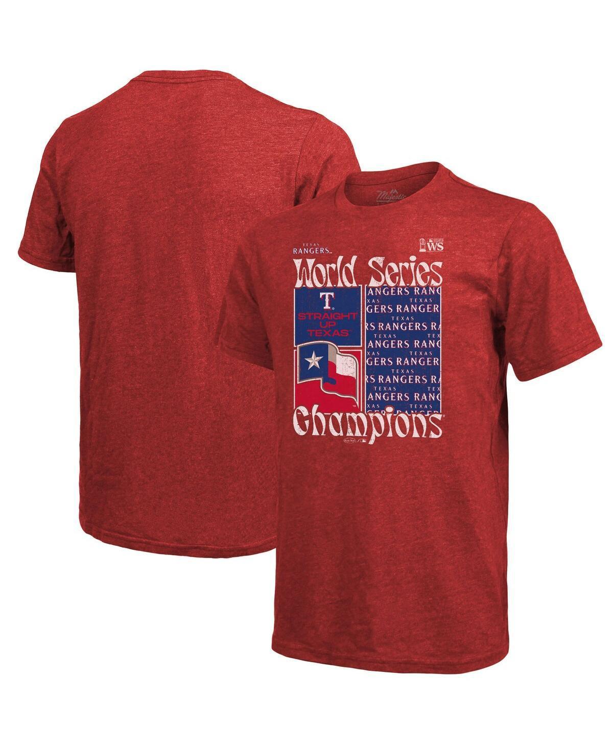 Mens Majestic Threads Red Texas Rangers 2023 World Series Champions Square Logo T-shirt Product Image