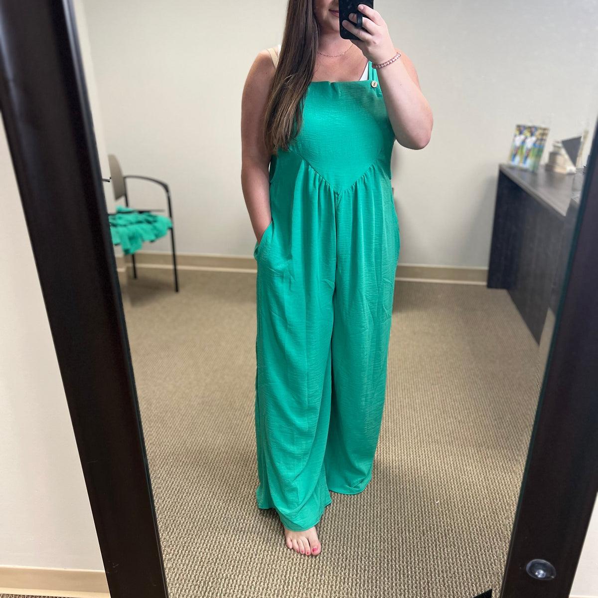 Wide Leg Overalls- Emerald Product Image