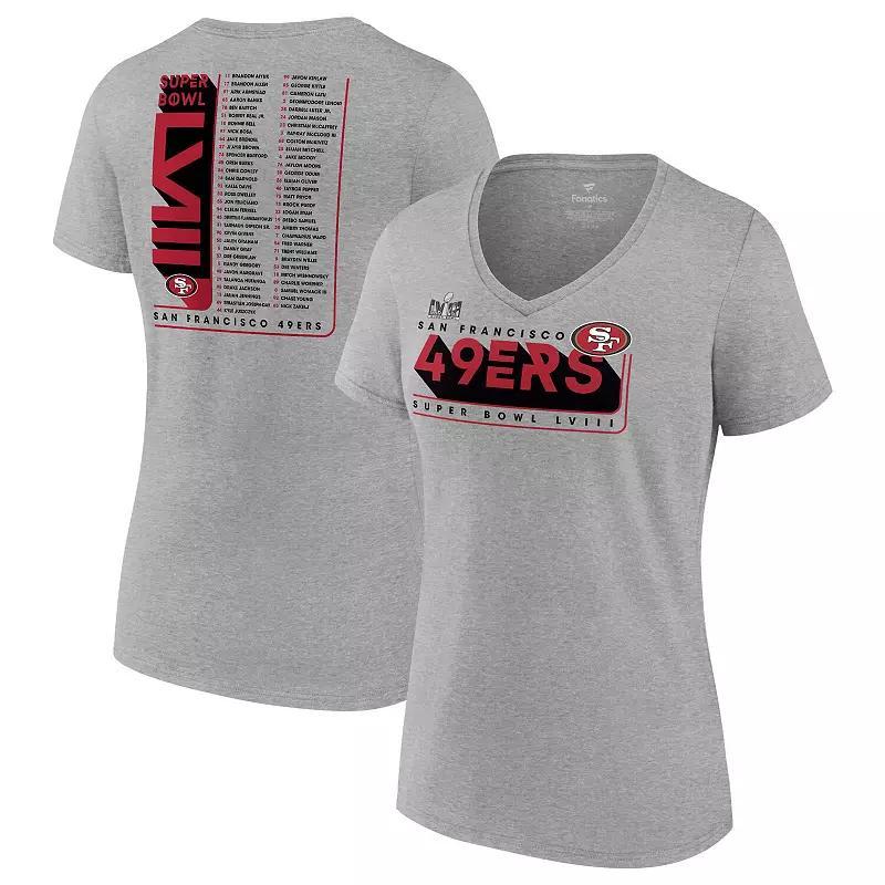 Womens Fanatics Branded Heather Gray San Francisco 49ers Super Bowl LVIII Roster V-Neck T-Shirt Product Image