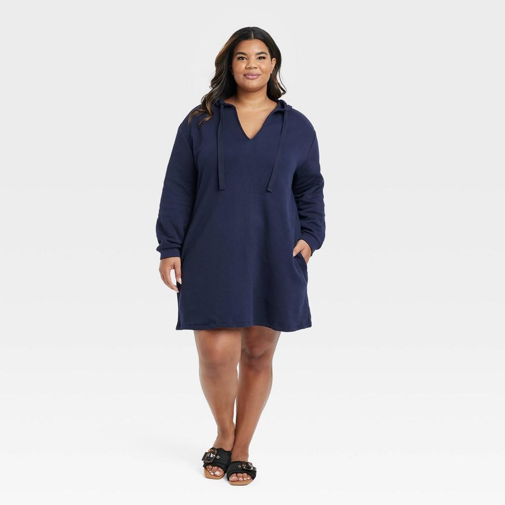 Womens Long Sleeve Mini Fleece Tunic Dress - Universal Thread Navy Blue XXL Product Image