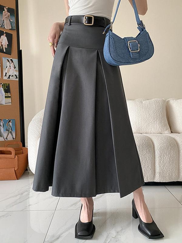 A-Line High Waisted Pleated Solid Color Split-Joint Skirts Bottoms Product Image