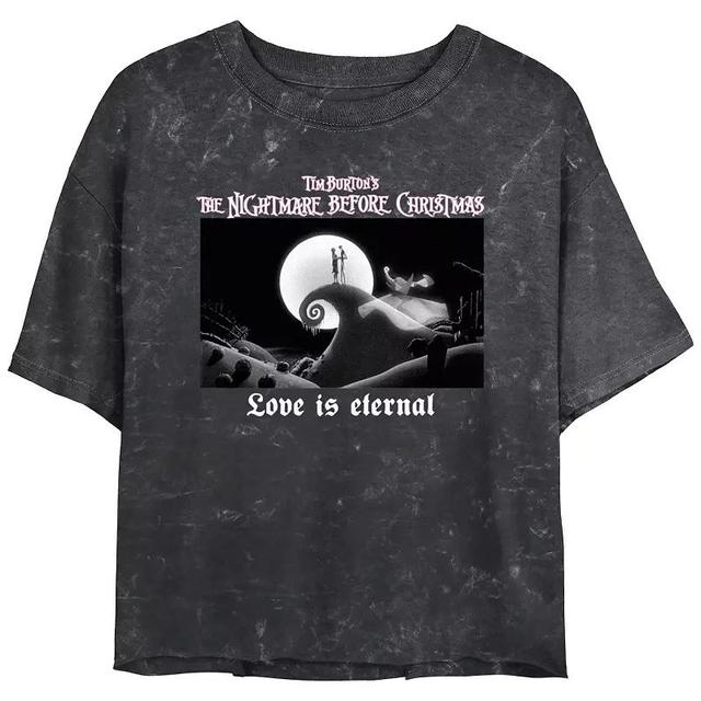 Disneys The Nightmare Before Christmas Love Is Eternal Crop Top Mineral Wash Juniors Graphic Tee, Womens Product Image