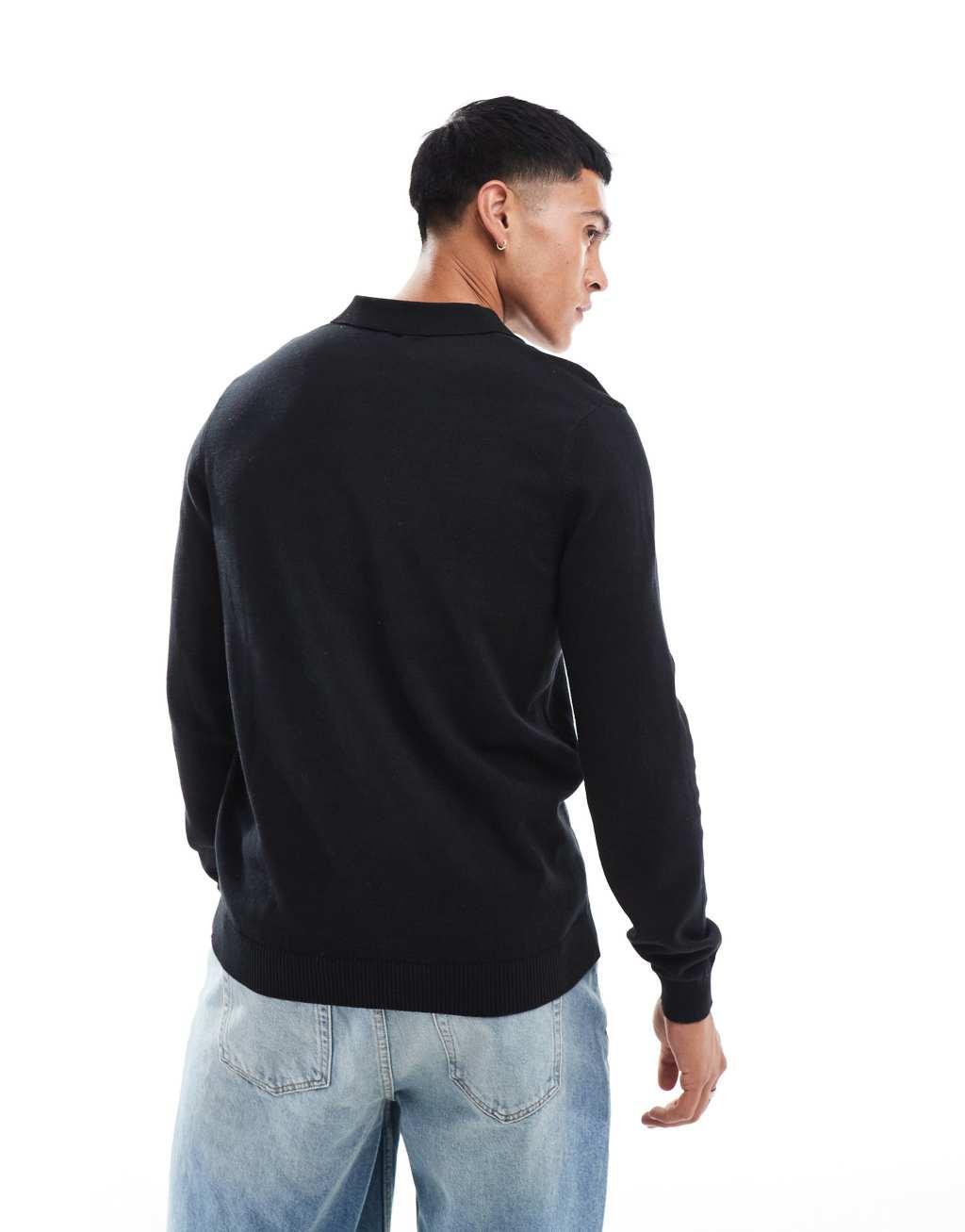 ASOS DESIGN essential knitted notch neck sweater in black Product Image