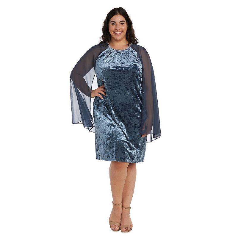 Plus Size R&M Richards Rhinestone Neck Shift Dress with Chiffon Cape, Womens Purple Product Image